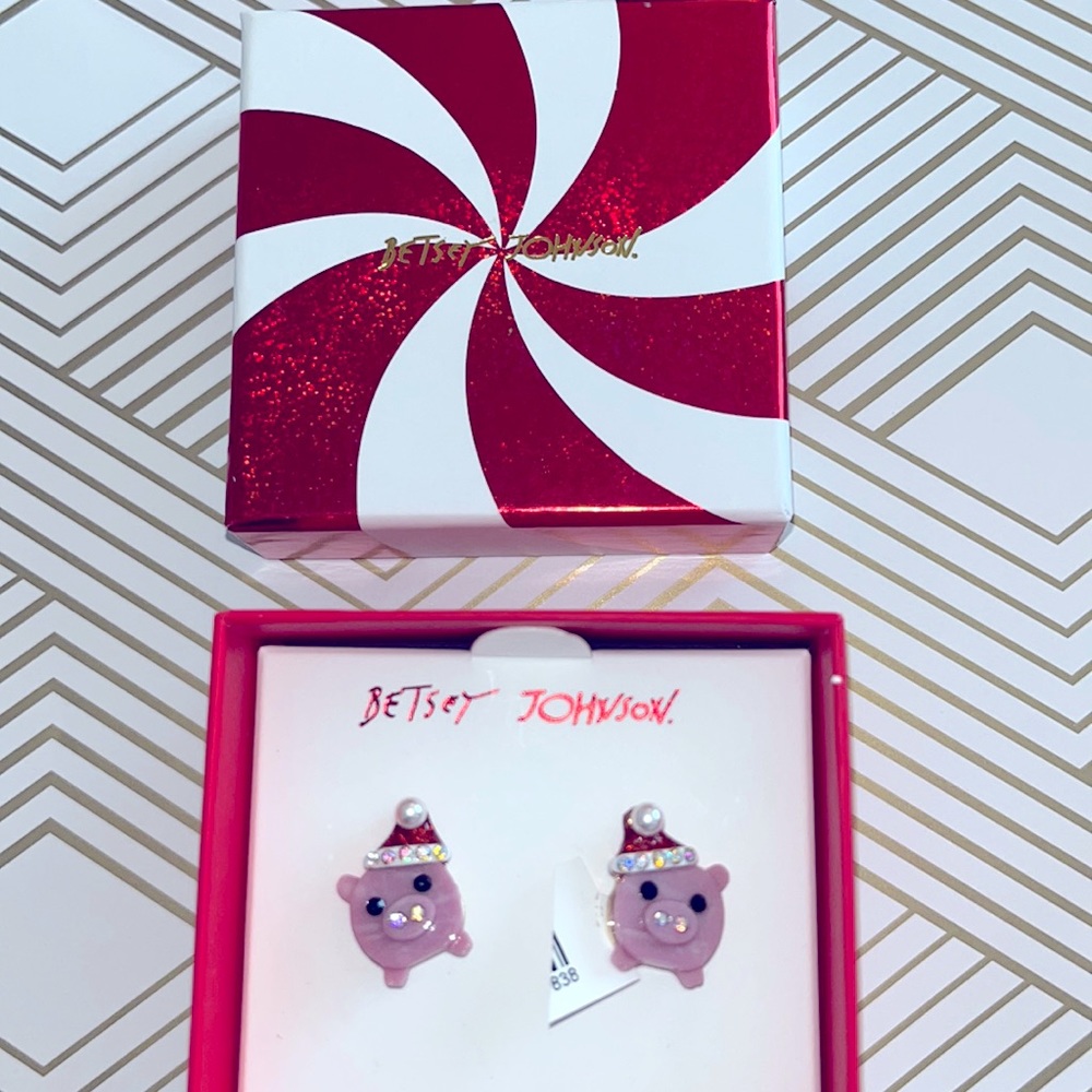 Betsey Johnson Santa Pig Earrings
